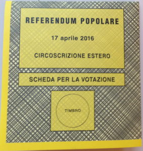 Ballot for an Italian referendum held in April, 2016